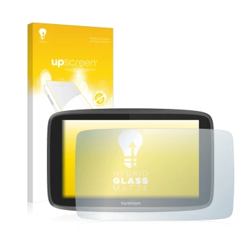 Face avant d’un emballage produit avec le logo de la marque upscreen. À côté, l’appareil TomTom Go 6200 est représenté avec la