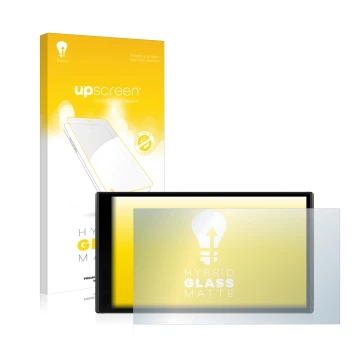 Face avant d’un emballage produit avec le logo de la marque upscreen. À côté, l’appareil Garmin DriveSmart 61 LMT-D est représ