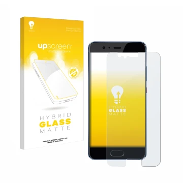 Face avant d’un emballage produit avec le logo de la marque upscreen. À côté, l’appareil Huawei P10 est représenté avec la pro