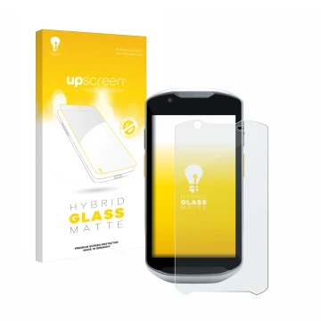 Face avant d’un emballage produit avec le logo de la marque upscreen. À côté, l’appareil Zebra TC56 est représenté avec la pro