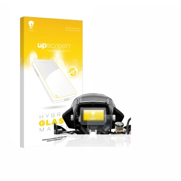 Face avant d’un emballage produit avec le logo de la marque upscreen. À côté, l’appareil KTM 1290 Super Adventure S 2017 Affic