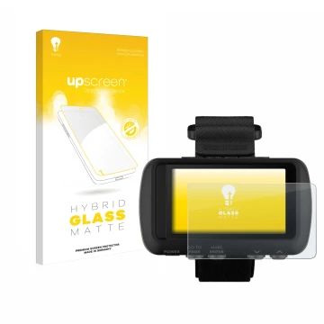 Face avant d’un emballage produit avec le logo de la marque upscreen. À côté, l’appareil Garmin Foretrex 601 est représenté av