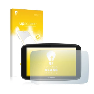 Face avant d’un emballage produit avec le logo de la marque upscreen. À côté, l’appareil TomTom GO 6250 est représenté avec la