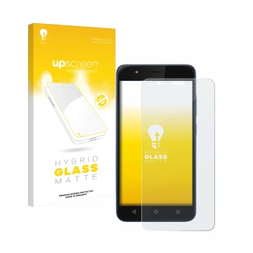 Face avant d’un emballage produit avec le logo de la marque upscreen. À côté, l’appareil Gigaset GS270 est représenté avec la 