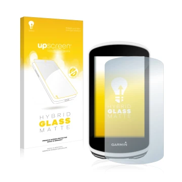 Face avant d’un emballage produit avec le logo de la marque upscreen. À côté, l’appareil Garmin Edge 1030 est représenté avec 