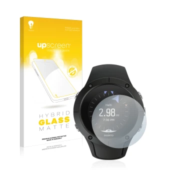 Face avant d’un emballage produit avec le logo de la marque upscreen. À côté, l’appareil Suunto Spartan Trainer Wrist HR est r