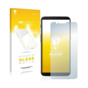 Face avant d’un emballage produit avec le logo de la marque upscreen. À côté, l’appareil OnePlus 5T est représenté avec la pro