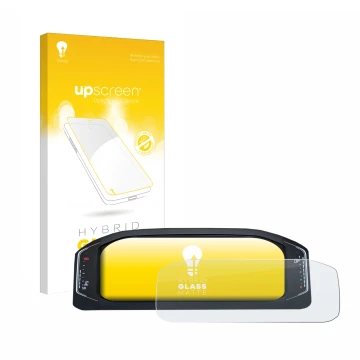 Face avant d’un emballage produit avec le logo de la marque upscreen. À côté, l’appareil Volkswagen Active Info Display T-Roc 