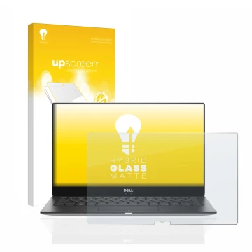 Face avant d’un emballage produit avec le logo de la marque upscreen. À côté, l’appareil Dell XPS 13 9370 est représenté avec 