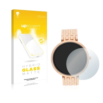 Face avant d’un emballage produit avec le logo de la marque upscreen. À côté, l’appareil Xlyne X-Watch Siona XW Fit est représ