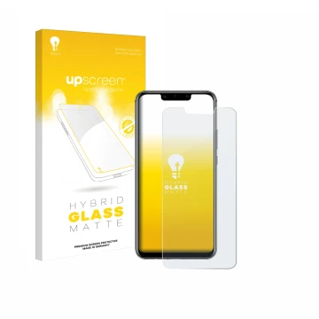 Face avant d’un emballage produit avec le logo de la marque upscreen. À côté, l’appareil Huawei Mate 20 lite est représenté av