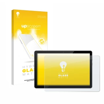 Face avant d’un emballage produit avec le logo de la marque upscreen. À côté, l’appareil Huawei MediaPad T5 10 est représenté 