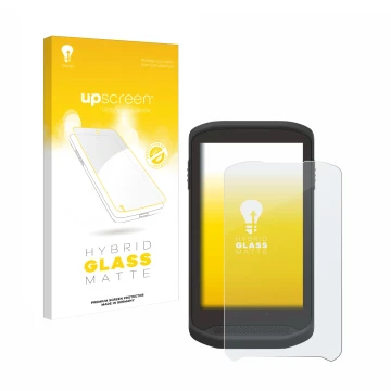 Face avant d’un emballage produit avec le logo de la marque upscreen. À côté, l’appareil Zebra TC25 est représenté avec la pro