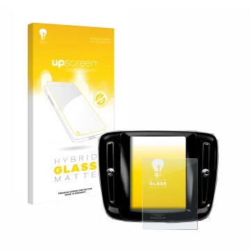 Face avant d’un emballage produit avec le logo de la marque upscreen. À côté, l’appareil Volvo XC40 Sensus Connect 8.7