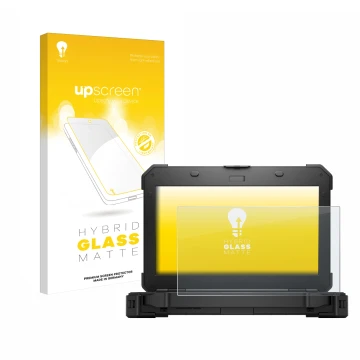 Face avant d’un emballage produit avec le logo de la marque upscreen. À côté, l’appareil Dell Latitude 5420 Rugged est représe