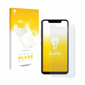 Face avant d’un emballage produit avec le logo de la marque upscreen. À côté, l’appareil LG G8s ThinQ est représenté avec la p