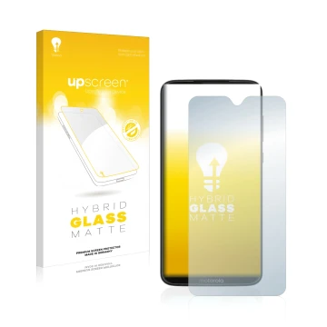 Face avant d’un emballage produit avec le logo de la marque upscreen. À côté, l’appareil Motorola Moto G7 Plus est représenté 