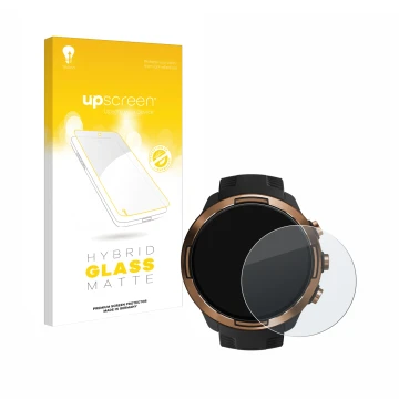 Face avant d’un emballage produit avec le logo de la marque upscreen. À côté, l’appareil Suunto 9 Baro est représenté avec la 