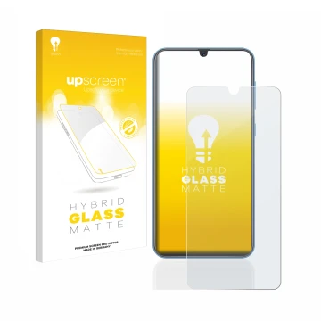 Face avant d’un emballage produit avec le logo de la marque upscreen. À côté, l’appareil Samsung Galaxy A40 est représenté ave