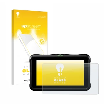 Face avant d’un emballage produit avec le logo de la marque upscreen. À côté, l’appareil Atomos Shinobi est représenté avec la