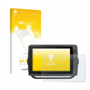 Face avant d’un emballage produit avec le logo de la marque upscreen. À côté, l’appareil Garmin ECHOMAP Ultra 102sv est représ