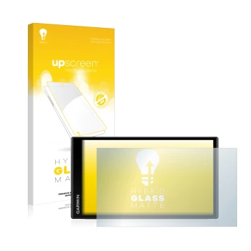 Face avant d’un emballage produit avec le logo de la marque upscreen. À côté, l’appareil Garmin Camper 780 est représenté avec