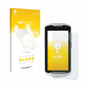 Face avant d’un emballage produit avec le logo de la marque upscreen. À côté, l’appareil Zebra TC52-HC est représenté avec la 