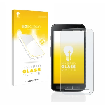 Face avant d’un emballage produit avec le logo de la marque upscreen. À côté, l’appareil Samsung Galaxy XCover 4s est représen