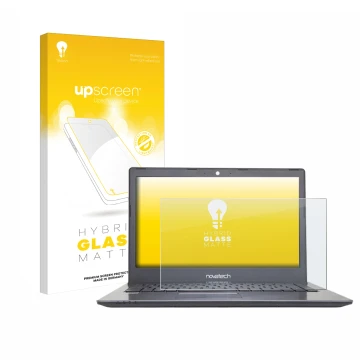 Face avant d’un emballage produit avec le logo de la marque upscreen. À côté, l’appareil Novatech npro N1654 est représenté av