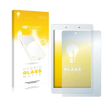 Face avant d’un emballage produit avec le logo de la marque upscreen. À côté, l’appareil Samsung Galaxy Tab A 8.0 WiFi 2019 es