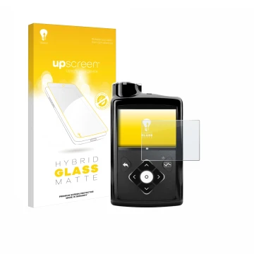 Face avant d’un emballage produit avec le logo de la marque upscreen. À côté, l’appareil Medtronic Minimed 670G est représenté