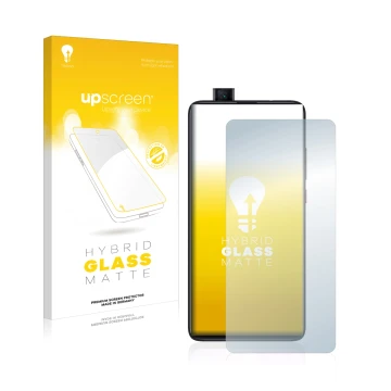 Face avant d’un emballage produit avec le logo de la marque upscreen. À côté, l’appareil Xiaomi Mi 9T Pro est représenté avec 