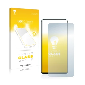 Face avant d’un emballage produit avec le logo de la marque upscreen. À côté, l’appareil Oppo Reno 2 est représenté avec la pr
