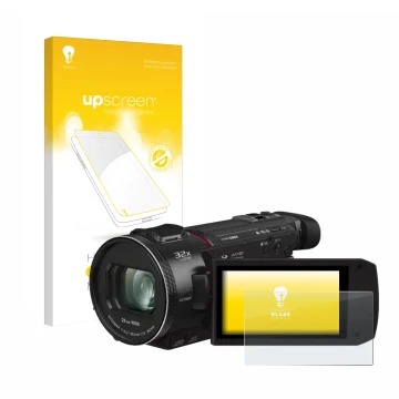 Face avant d’un emballage produit avec le logo de la marque upscreen. À côté, l’appareil Panasonic HC-VXF11 est représenté ave