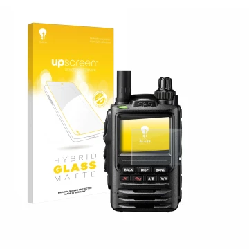 Face avant d’un emballage produit avec le logo de la marque upscreen. À côté, l’appareil Yaesu FT-3D est représenté avec la pr