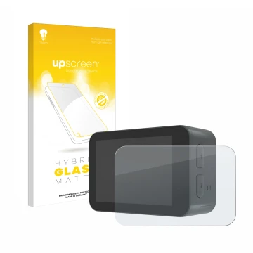 Face avant d’un emballage produit avec le logo de la marque upscreen. À côté, l’appareil Akaso V50X est représenté avec la pro