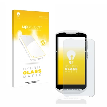 Face avant d’un emballage produit avec le logo de la marque upscreen. À côté, l’appareil Zebra TC57 est représenté avec la pro