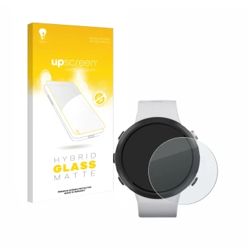 Face avant d’un emballage produit avec le logo de la marque upscreen. À côté, l’appareil Garmin Swim 2 est représenté avec la 
