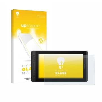 Face avant d’un emballage produit avec le logo de la marque upscreen. À côté, l’appareil Huion Kamvas Pro 16 Premium est repré