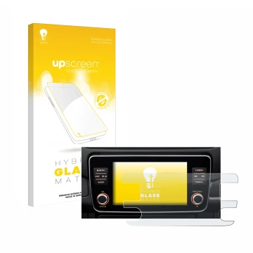 Face avant d’un emballage produit avec le logo de la marque upscreen. À côté, l’appareil Nissan Leaf E Plus Infotainment Syste