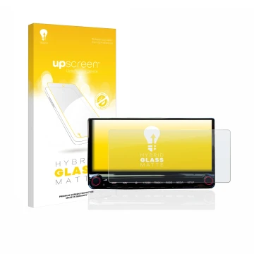 Face avant d’un emballage produit avec le logo de la marque upscreen. À côté, l’appareil Kia XCeed 2019 Infotainment System 10