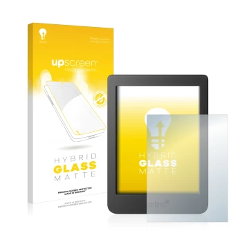 Face avant d’un emballage produit avec le logo de la marque upscreen. À côté, l’appareil Tolino Page 2 est représenté avec la 