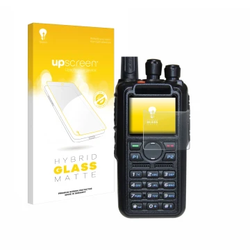 Face avant d’un emballage produit avec le logo de la marque upscreen. À côté, l’appareil AnyTone AT-D878UV Plus est représenté