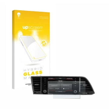 Face avant d’un emballage produit avec le logo de la marque upscreen. À côté, l’appareil Seat Ateca 2020 Media System 6.5