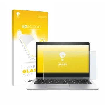 Face avant d’un emballage produit avec le logo de la marque upscreen. À côté, l’appareil HP EliteBook 840 G6 est représenté av