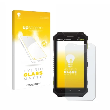Face avant d’un emballage produit avec le logo de la marque upscreen. À côté, l’appareil SkyCaddie SX500 est représenté avec l