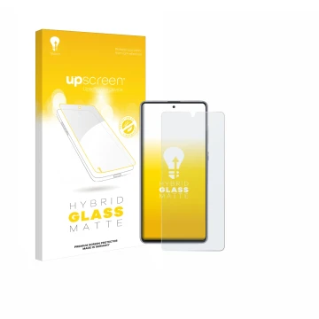 Face avant d’un emballage produit avec le logo de la marque upscreen. À côté, l’appareil Samsung Galaxy Note 10 Lite est repré