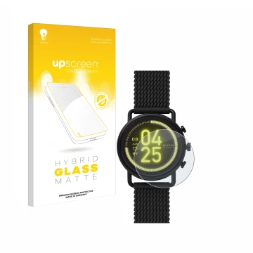 Face avant d’un emballage produit avec le logo de la marque upscreen. À côté, l’appareil Skagen Smartwatch Falster 3 est repré