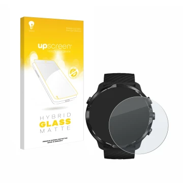 Face avant d’un emballage produit avec le logo de la marque upscreen. À côté, l’appareil Suunto 7 est représenté avec la prote