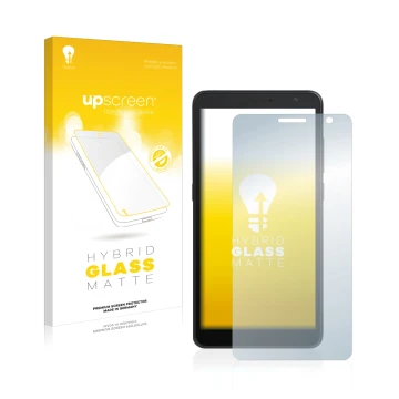 Face avant d’un emballage produit avec le logo de la marque upscreen. À côté, l’appareil Alcatel 1B 2020 est représenté avec l